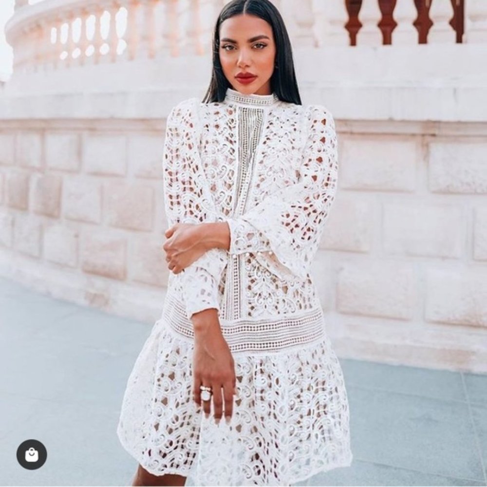 NWT H&M Openwork Lace Dress Creme Dress XS - Picture 14 of 16